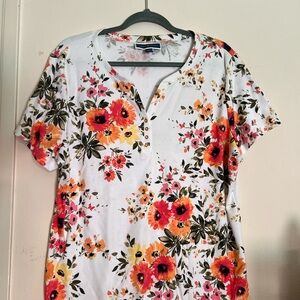 Karen Scott Red and Orange Fitted Polo Blouse